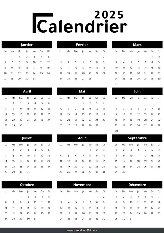 Calendrier Classique en 2025