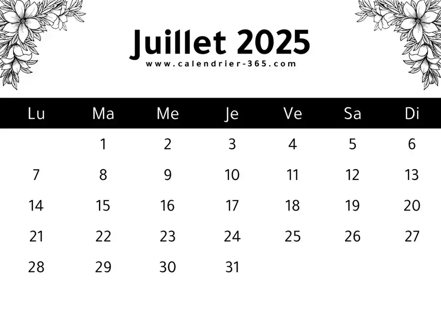 Calendrier juillet 2025